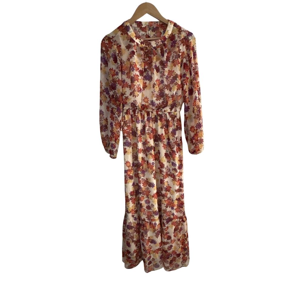 Maggy London Floral Long Sleeve Maxi Dress Size 2 Prairie Cottagecore Equestrian